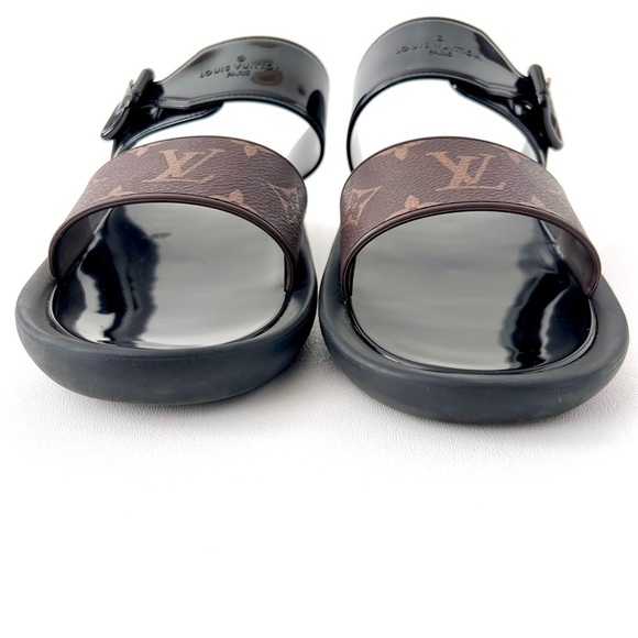 LOUIS VUITTON | Sunbath Slide LV Brown Monogram Logo Canvas Black Rubber EU 39 - Picture 3 of 10